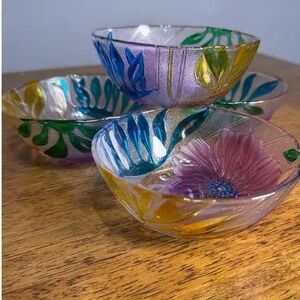 Elegant Floral Glass Art Bowls